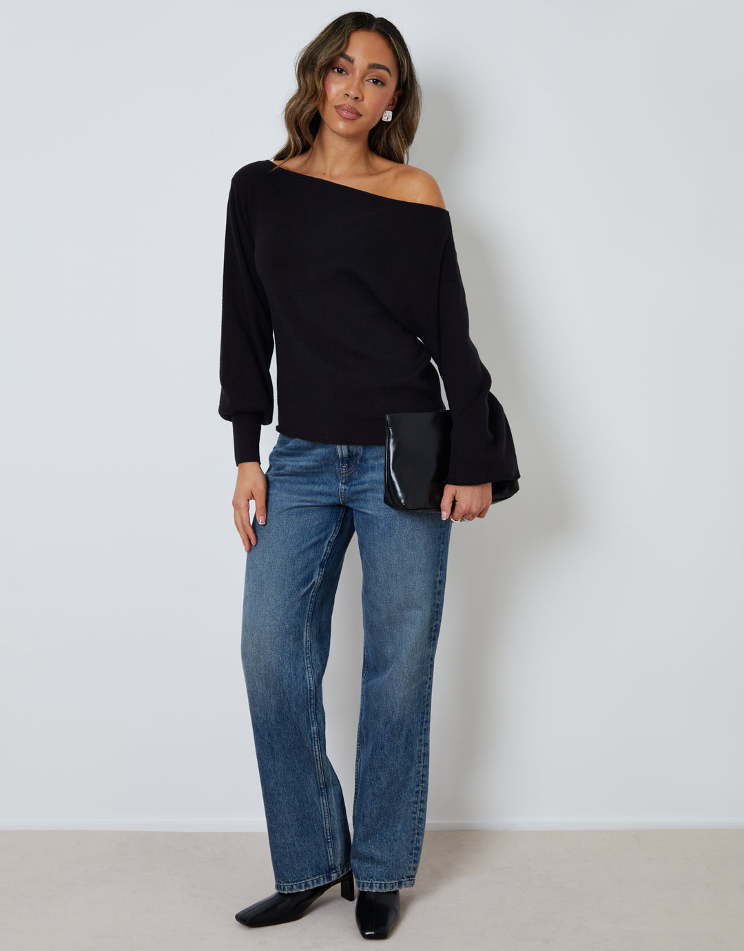 Black Soft Slash Neck Jumper