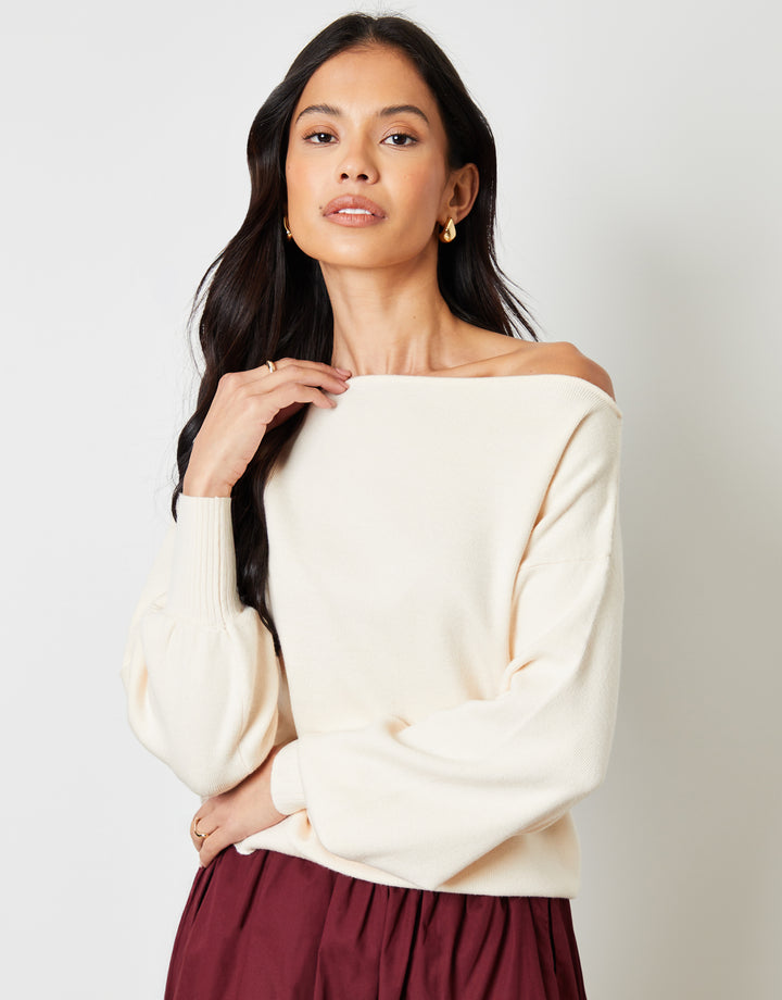 Cream Soft Slash Neck Jumper