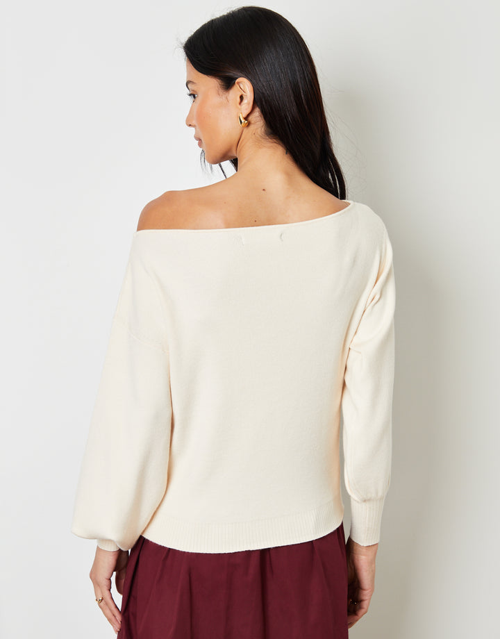 Cream Soft Slash Neck Jumper