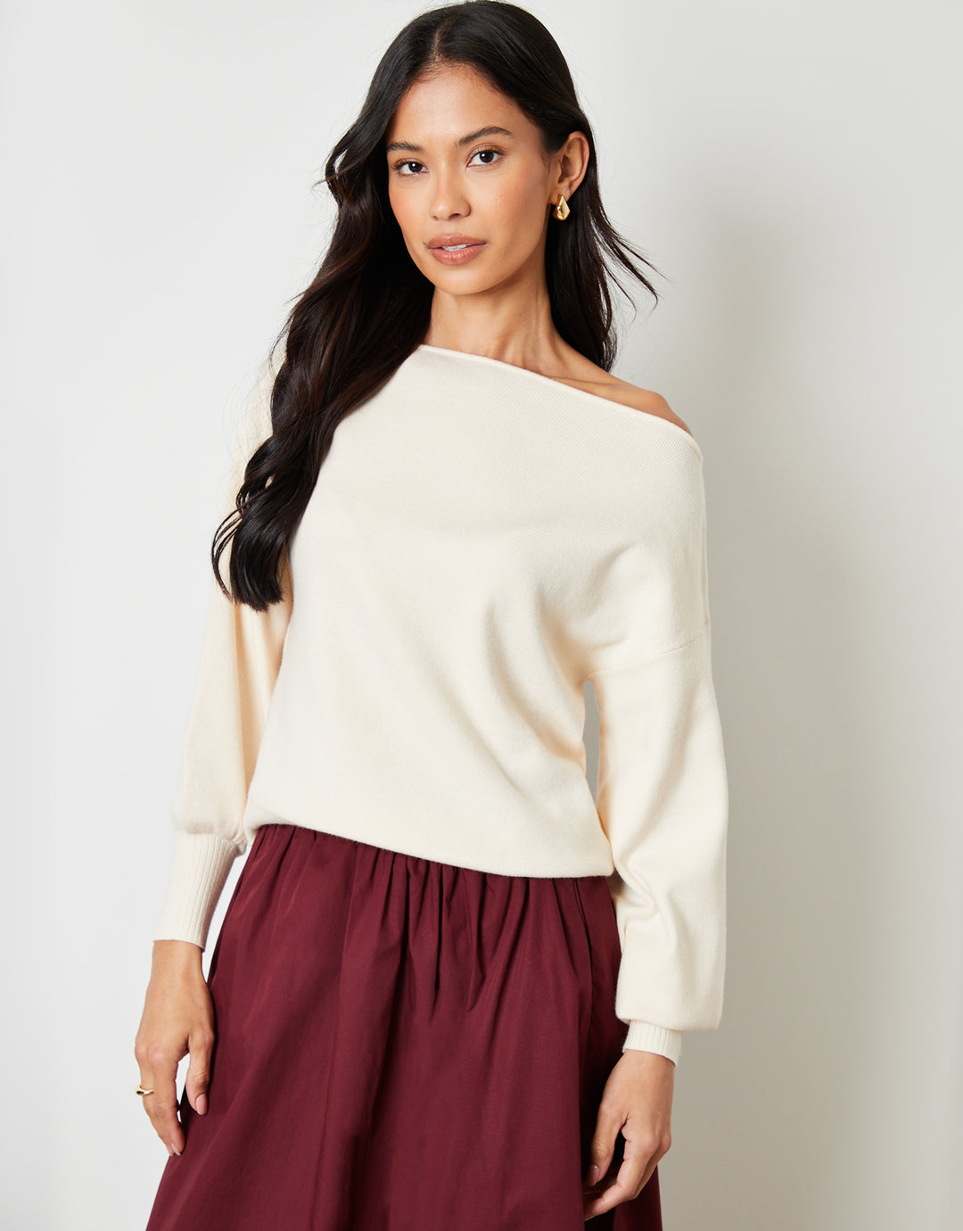 Cream Soft Slash Neck Jumper
