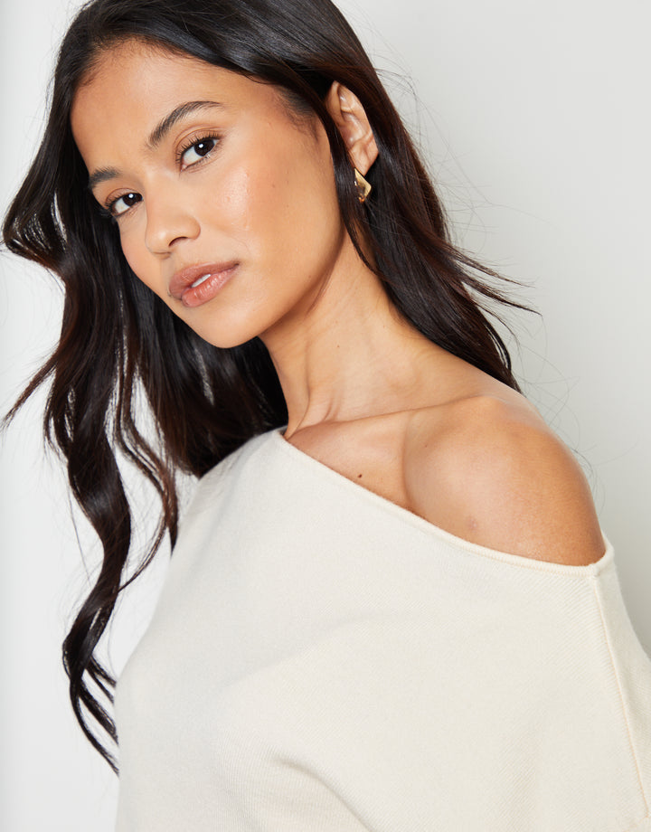 Cream Soft Slash Neck Jumper