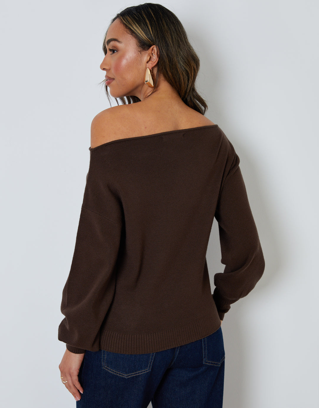 Chocolate Brown Soft Slash Neck Jumper