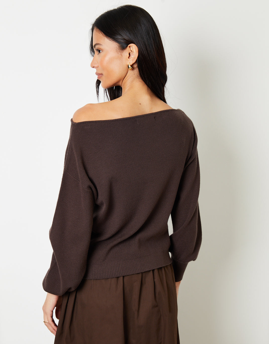 Chocolate Brown Soft Slash Neck Jumper