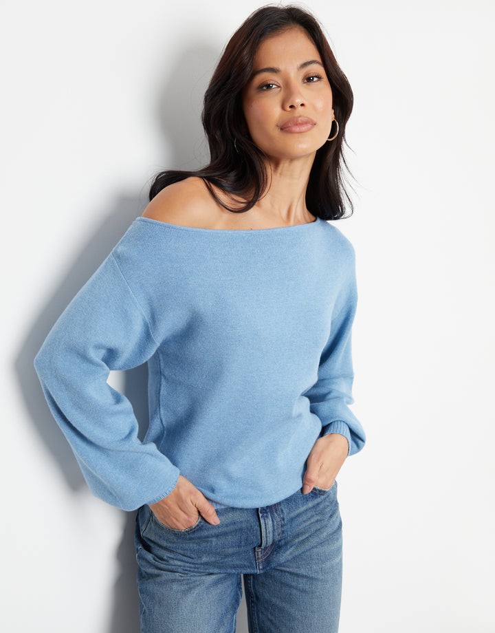 Blue Soft Slash Neck Jumper