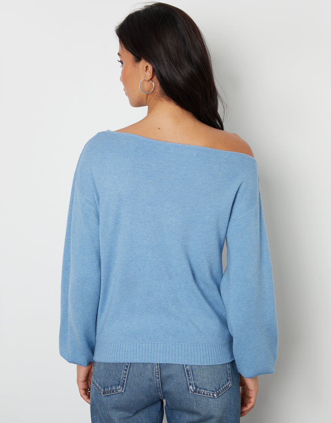 Blue Soft Slash Neck Jumper