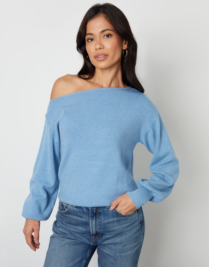 Blue Soft Slash Neck Jumper