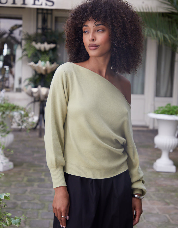 Green Soft Slash Neck Jumper