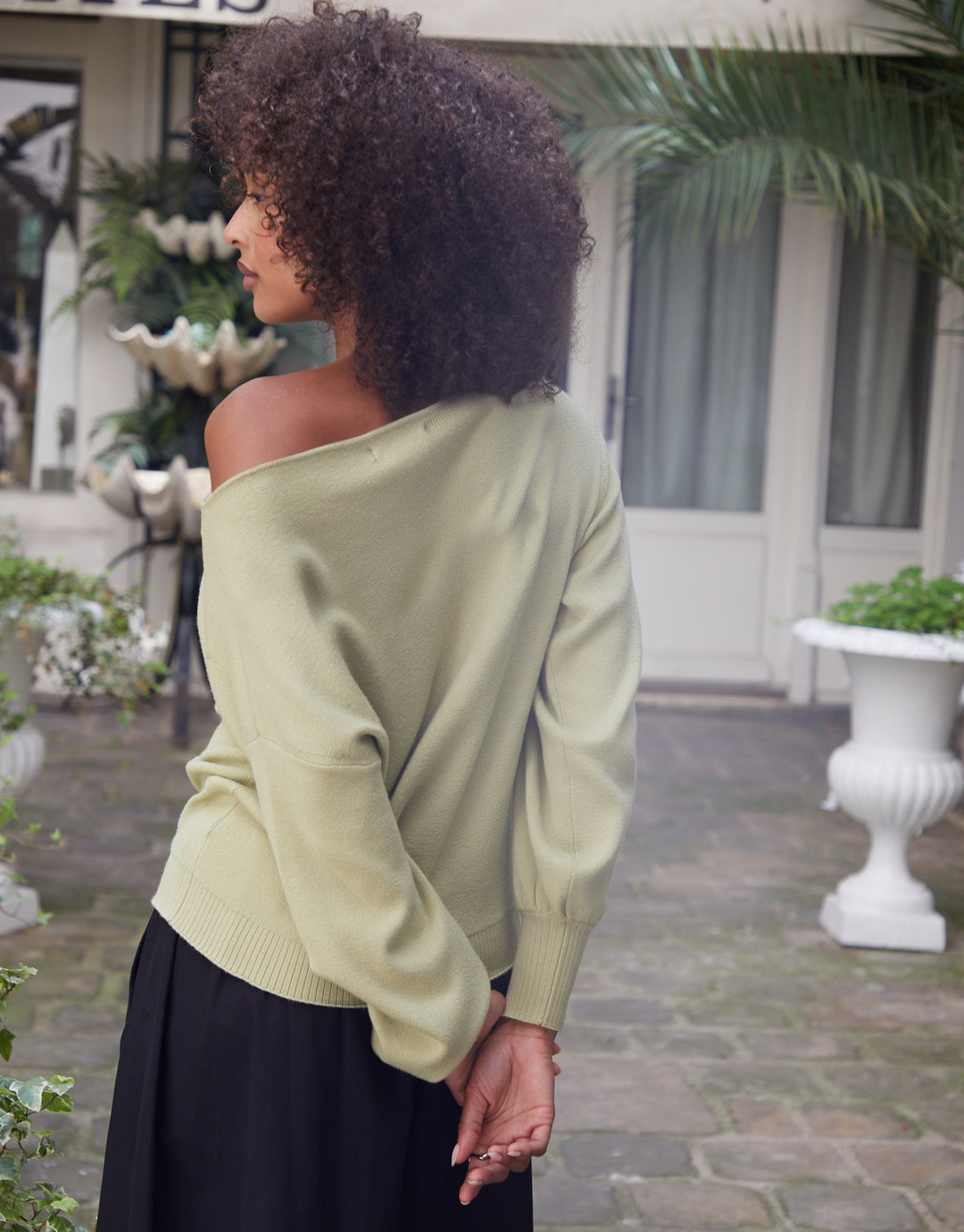 Green Soft Slash Neck Jumper