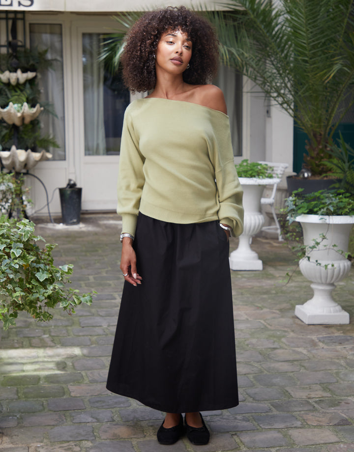 Green Soft Slash Neck Jumper