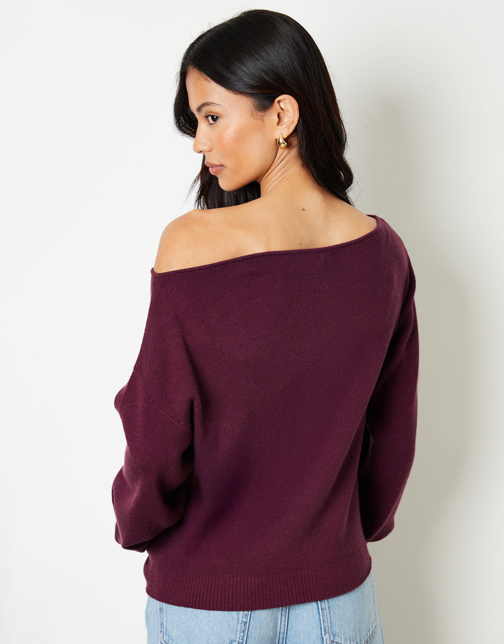 Burgundy Soft Slash Neck Jumper