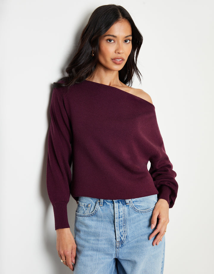 Burgundy Soft Slash Neck Jumper