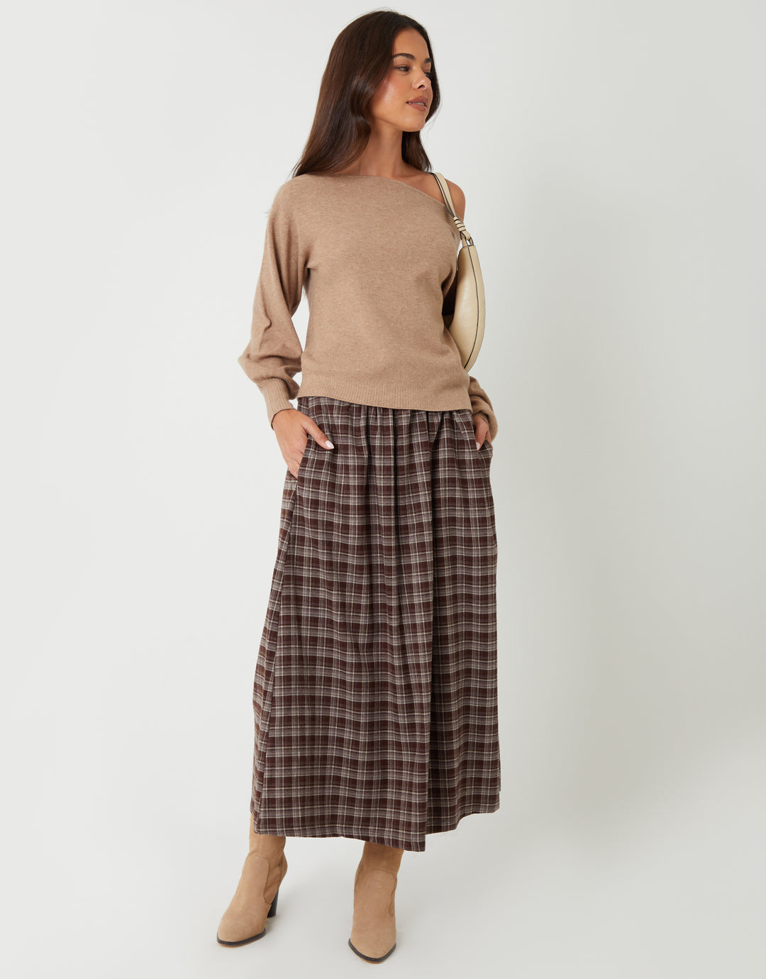 Beige Soft Slash Neck Jumper