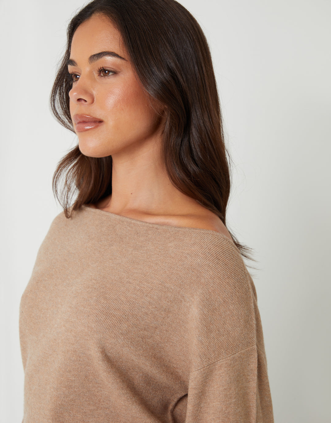 Beige Soft Slash Neck Jumper
