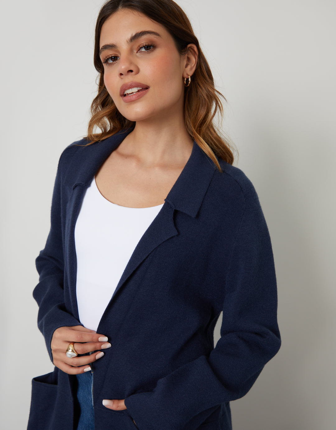 Threadbare Women's Blue Knitted Collared Jacket Ladies' Coatigan