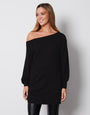 Black Soft Balloon Sleeve Slash Neck Tunic Jumper