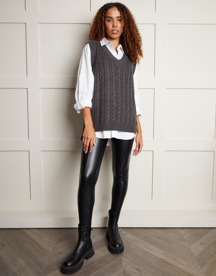 Charcoal Grey Cable Knit Vest