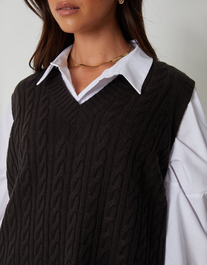 Black Cable Knit Vest
