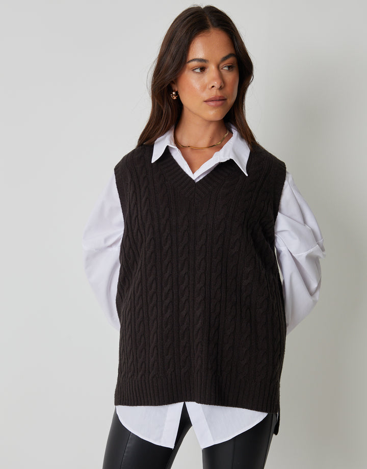 Black Cable Knit Vest