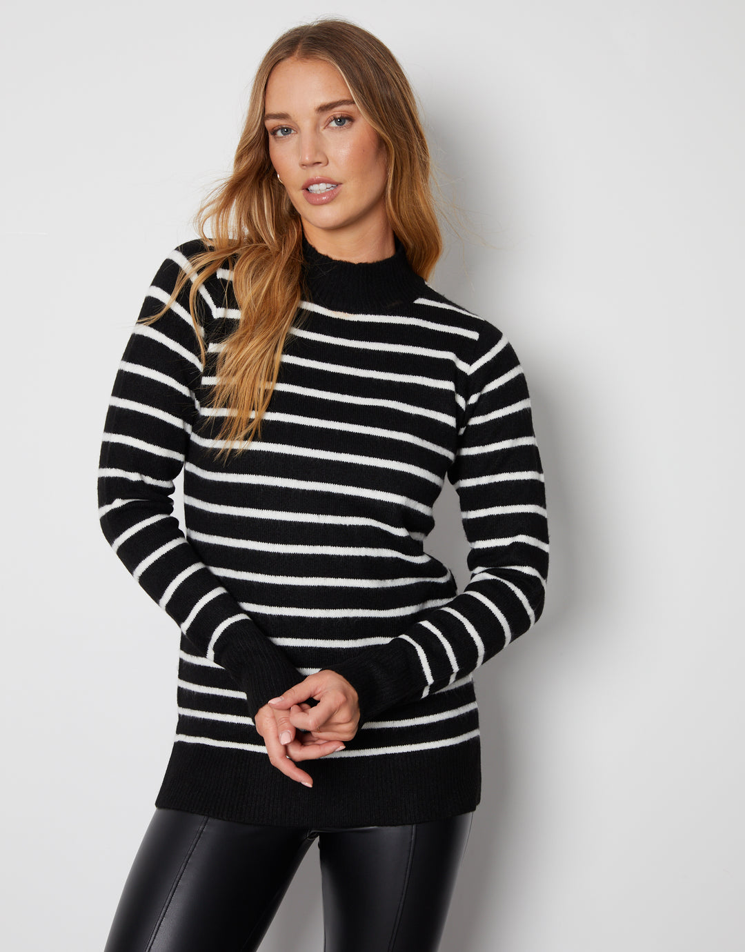 Black Striped High Neck Jumper