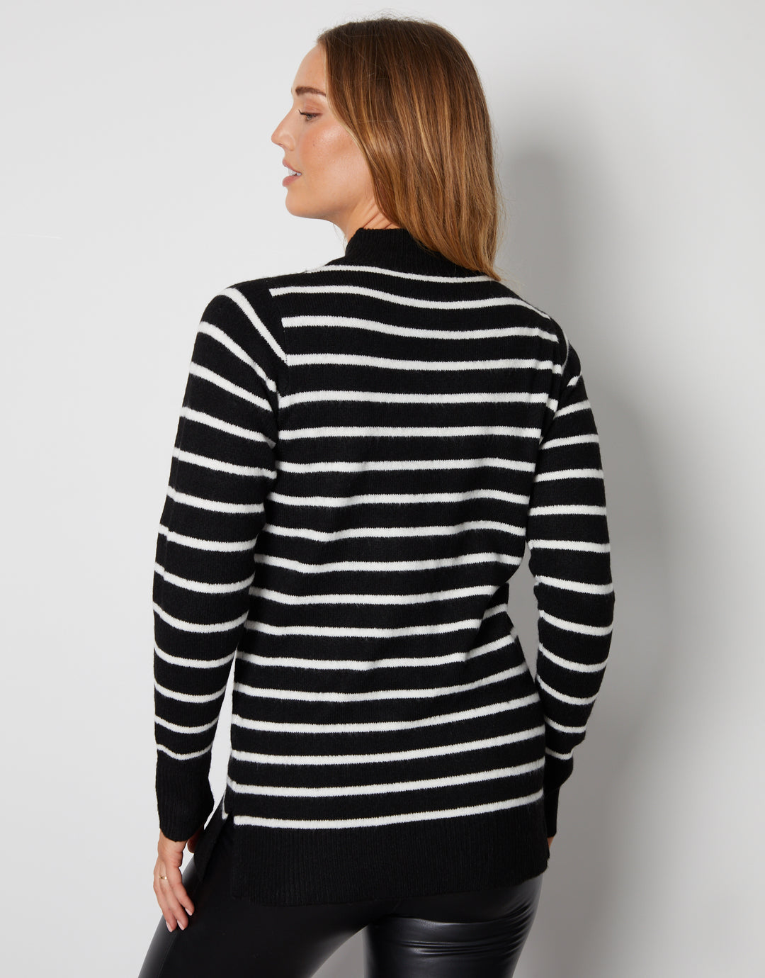 Black Striped High Neck Jumper