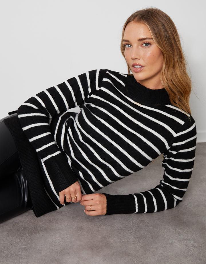 Black Striped High Neck Jumper