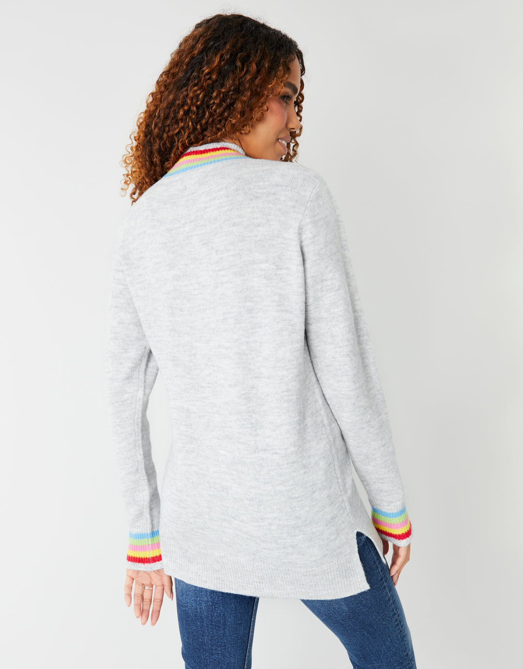 Grey Colour Trim High Neck Jumper