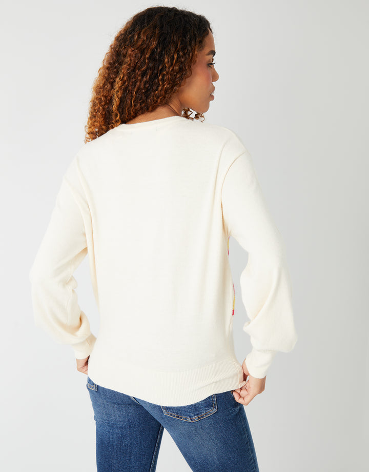 Cream Star Graphic Balloon Sleeve Jumper
