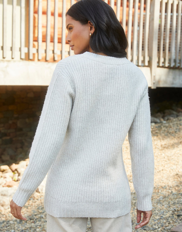 Stone V Neck Knitted Jumper