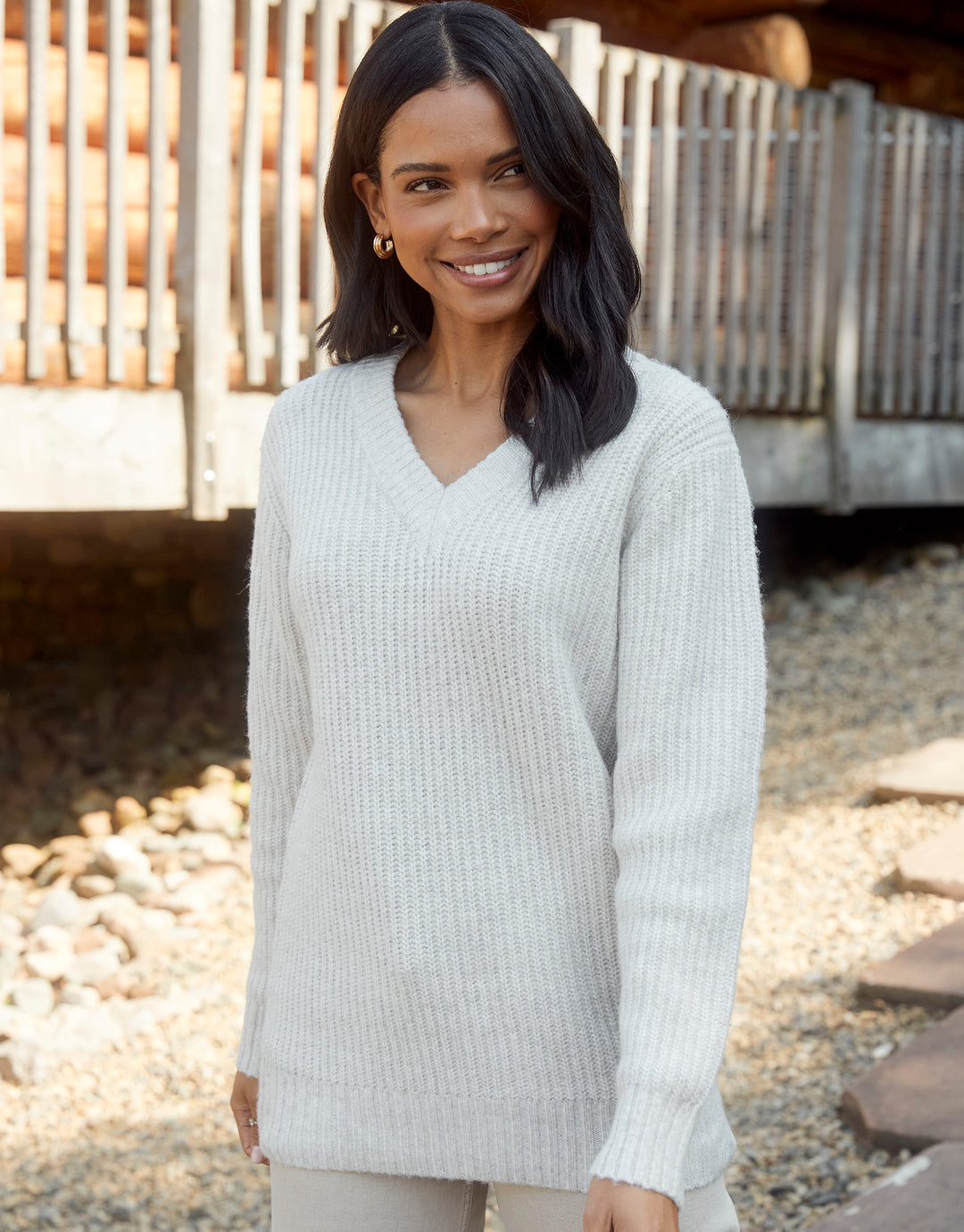 Stone V Neck Knitted Jumper