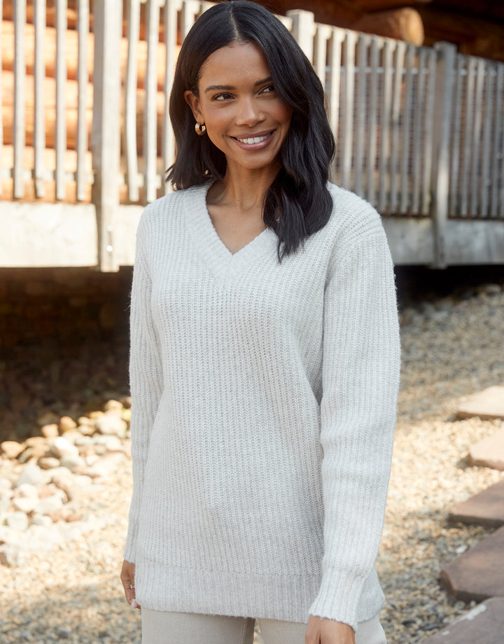 Stone V Neck Knitted Jumper