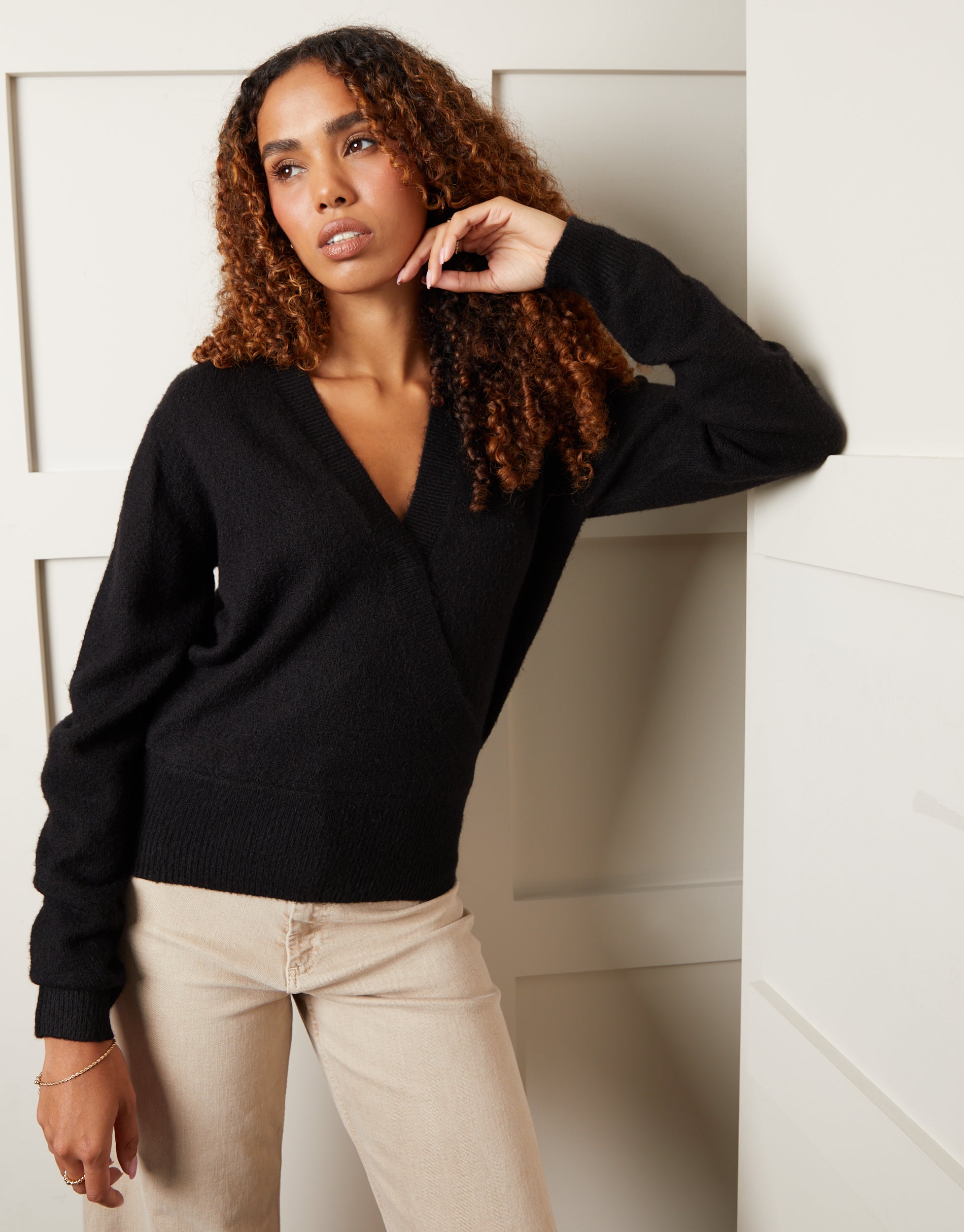 Womens black wrap sweater top