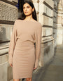 Camel Brown Slash Neck Knitted Dress