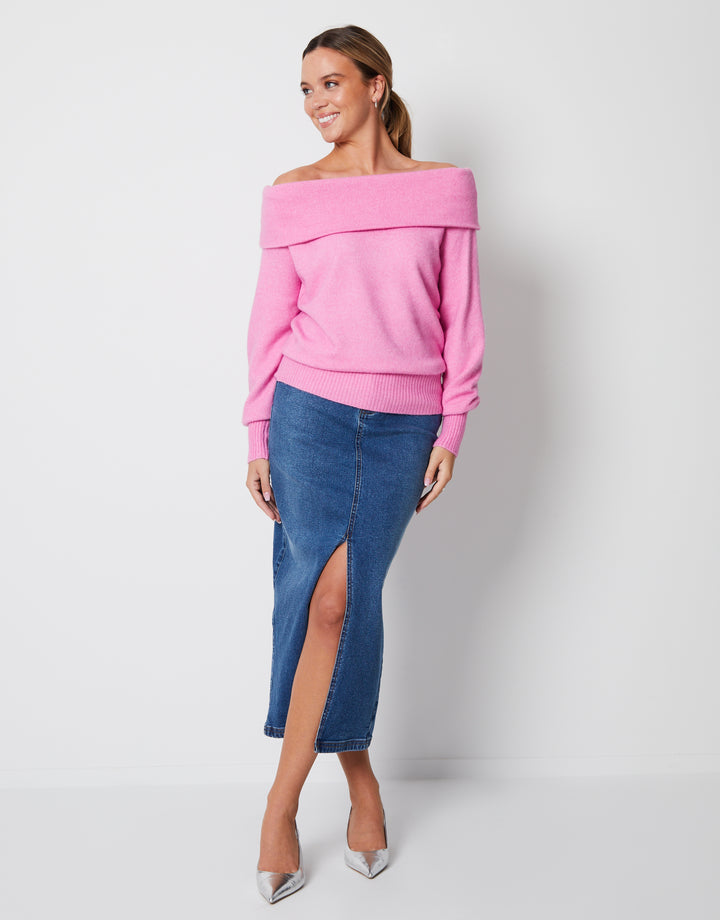 Pink Off The Shoulder Bardot Jumper