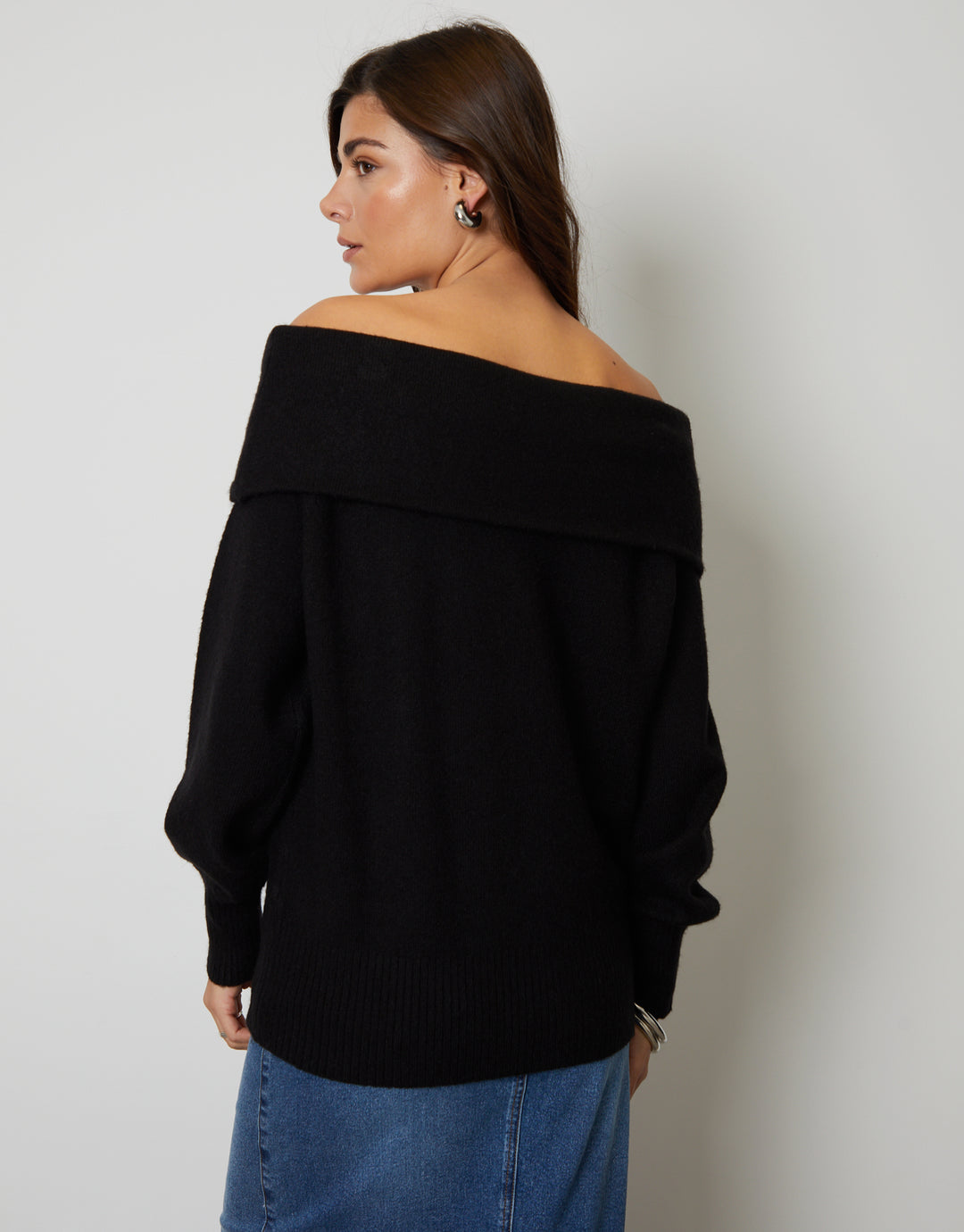 Black Off The Shoulder Bardot Jumper