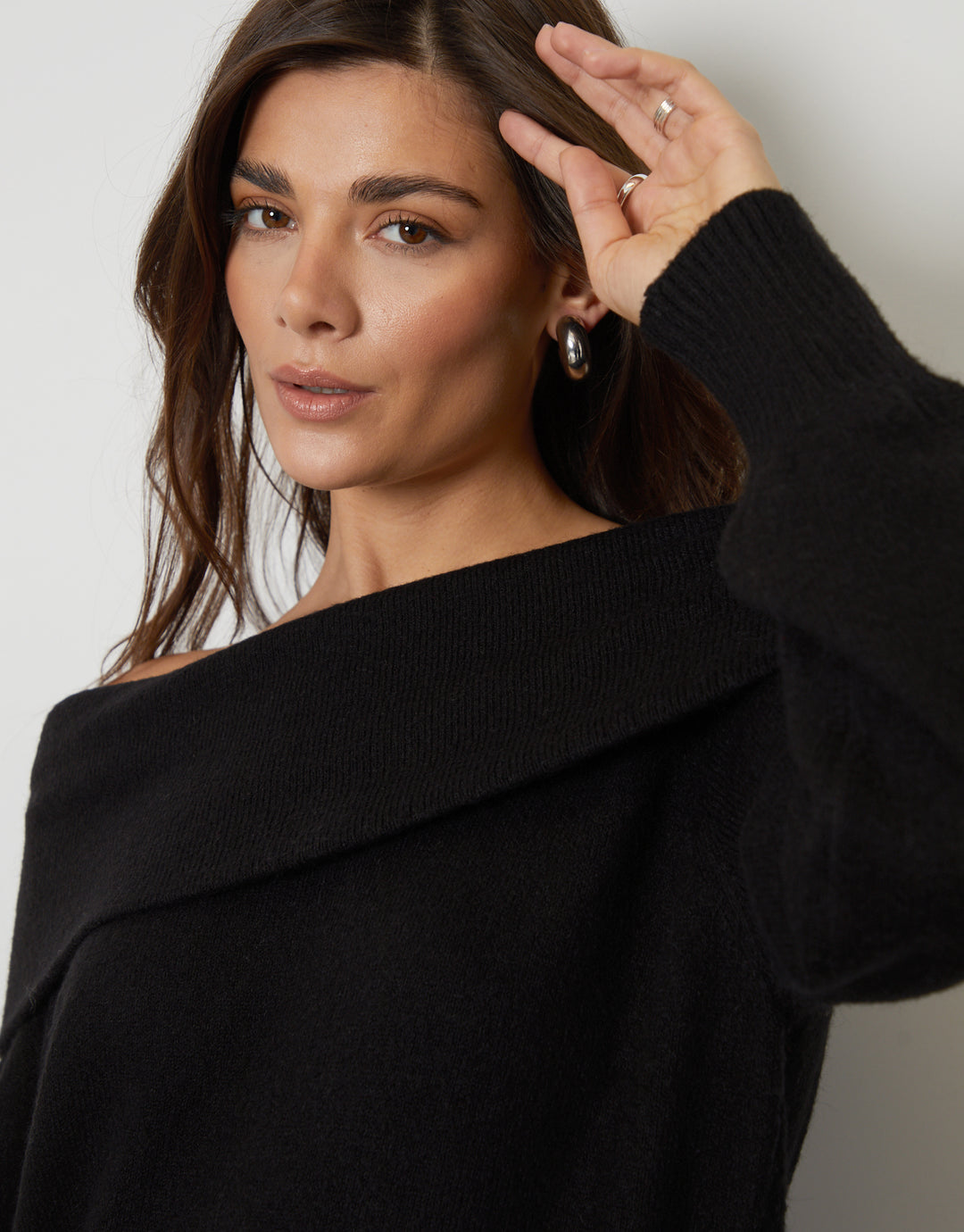 Black Off The Shoulder Bardot Jumper