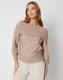 Beige Off The Shoulder Bardot Jumper