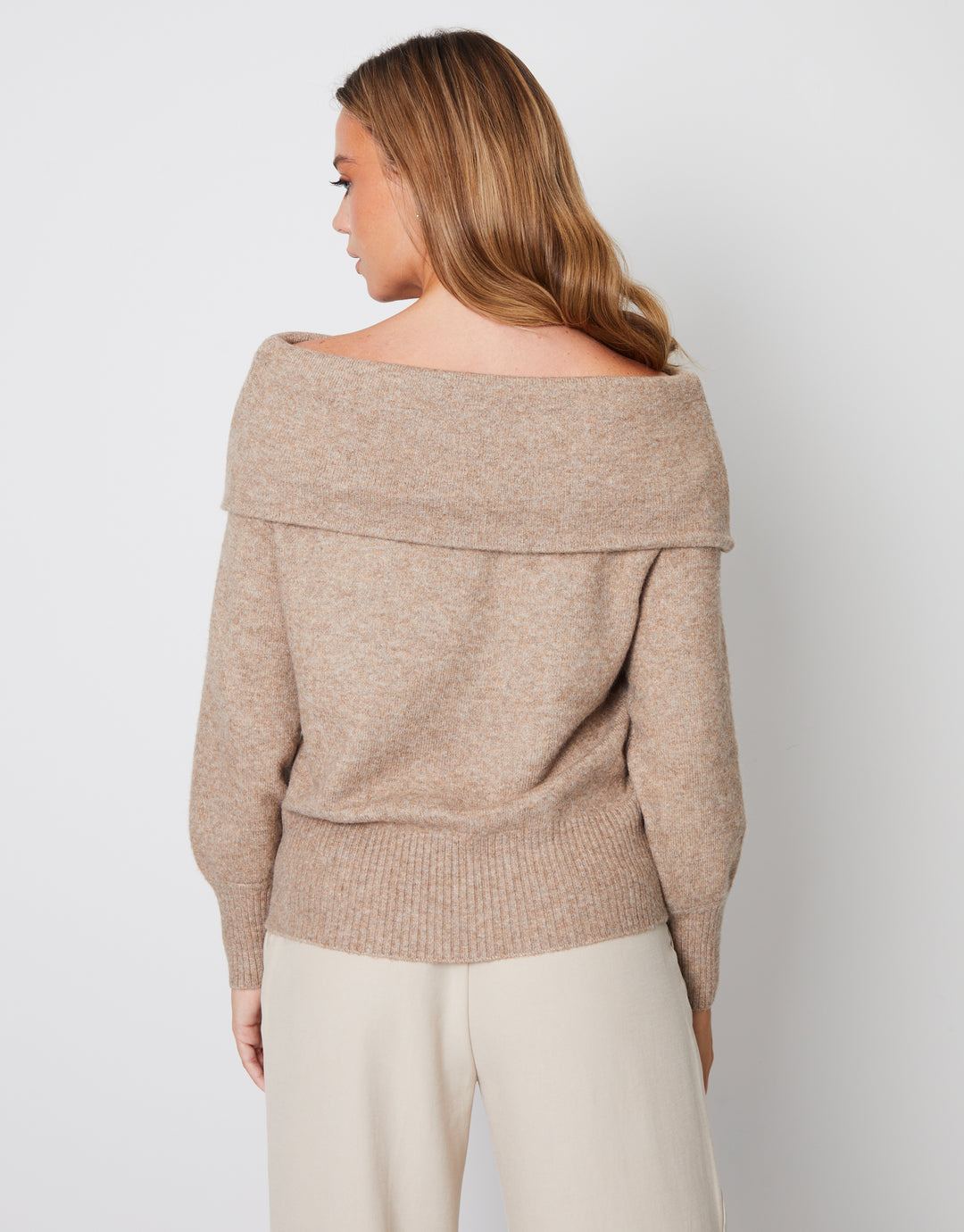 Beige Off The Shoulder Bardot Jumper