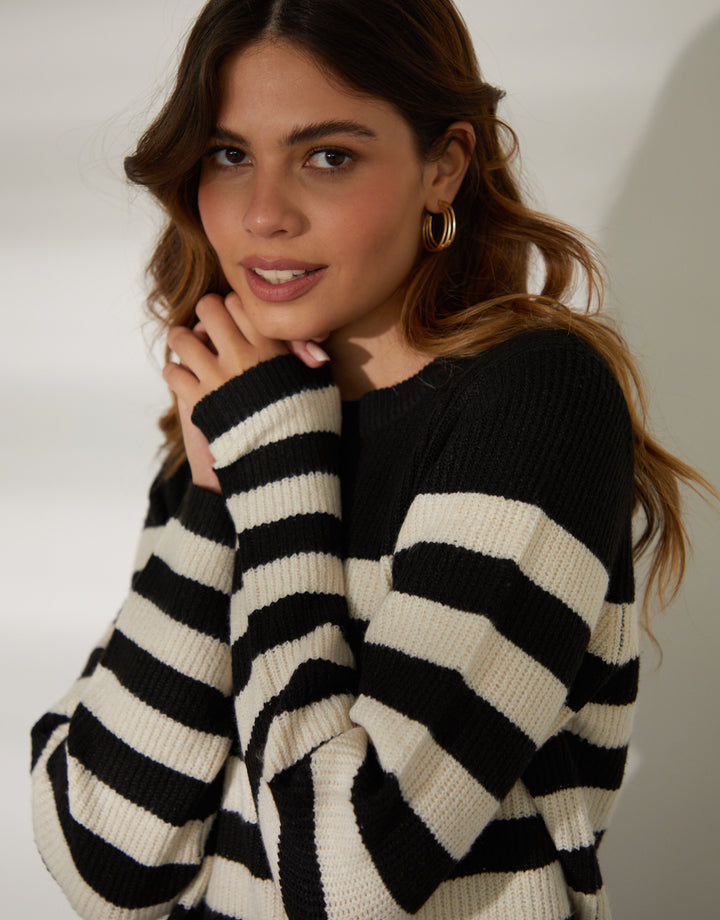 Black Striped Knitted Jumper Dress