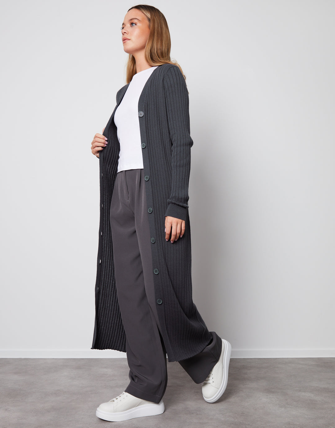 Grey Button Down Knitted Dress