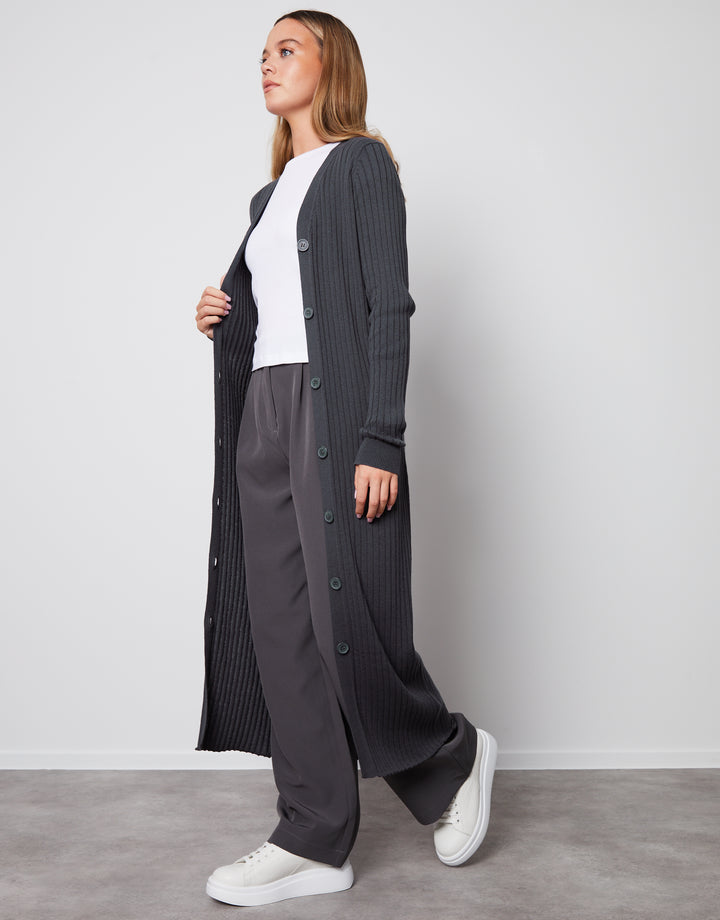 Grey Button Down Knitted Dress