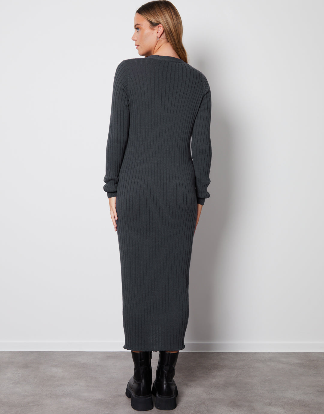 Grey Button Down Knitted Dress