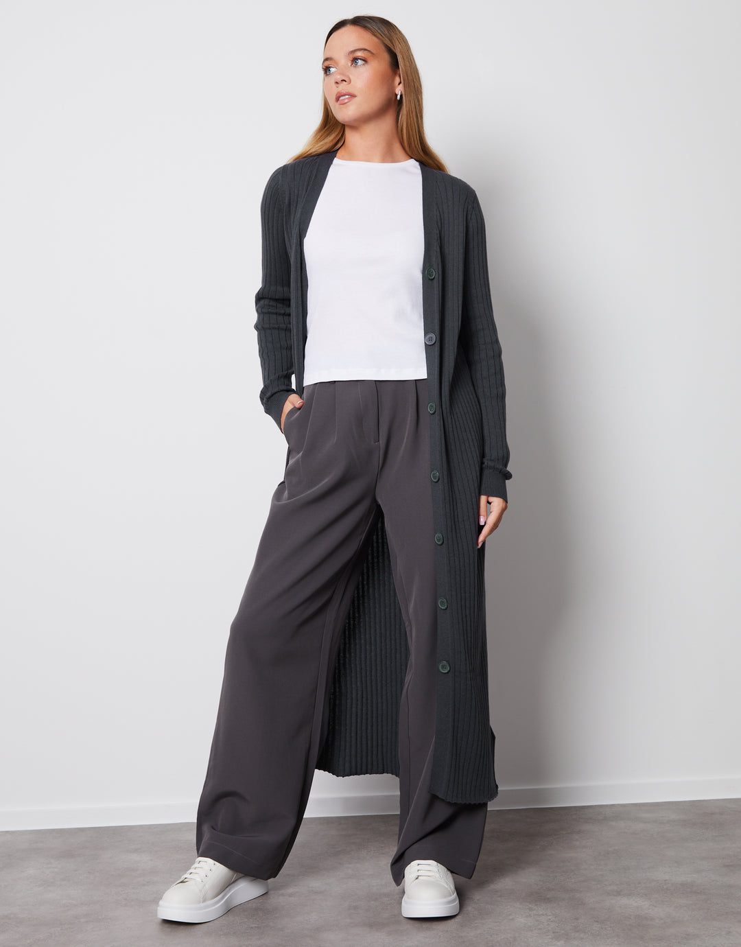 Grey Button Down Knitted Dress