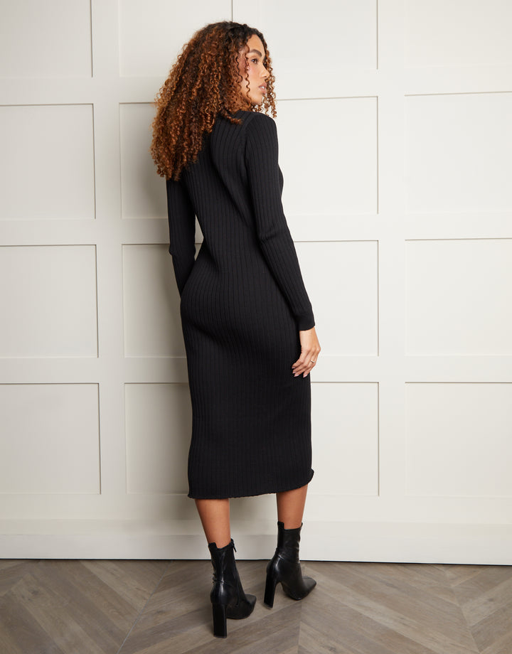 Black Button Down Knitted Dress
