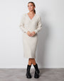 Cream V Neck Knitted Midi Dress