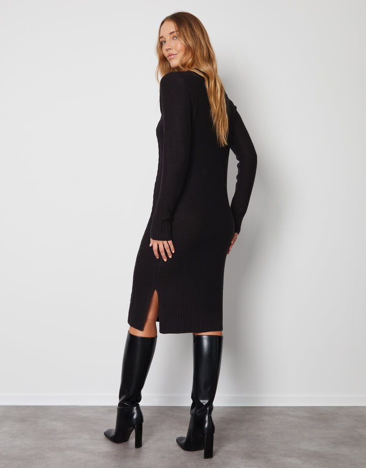 Black Cable Knit Midi Dress