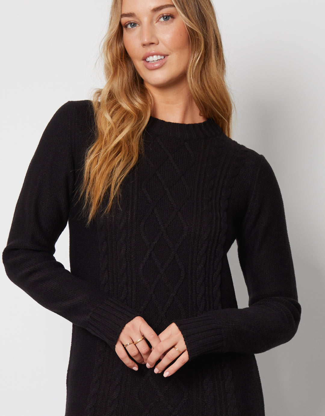 Black Cable Knit Midi Dress
