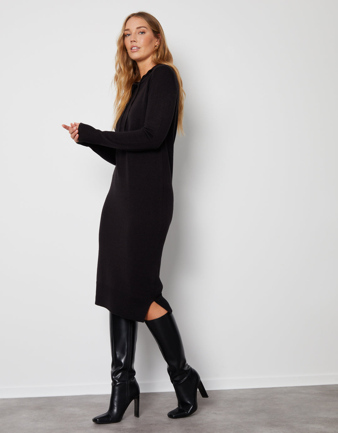 Threadbare Women's Black Knitted Ladies' Hoodie Midi Dress Threadbare Women's Black Knitted Ladies' Hoodie Midi Dress