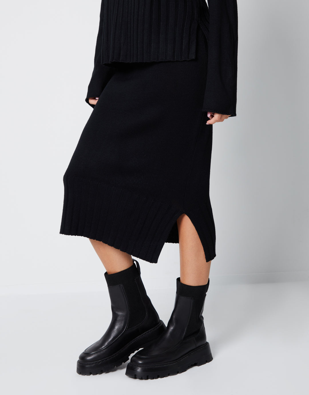 Black Roll Neck Jumper & Knitted Midi Skirt (2-Piece Set)