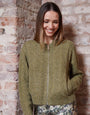 Khaki Green Cable Knit Zip-Up Bomber Jacket