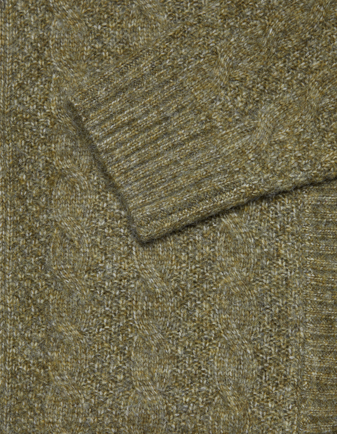 Khaki Green Cable Knit Zip-Up Bomber Jacket